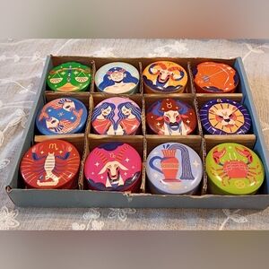Set Of 12 Brand New Zodiac Tin Zoy Wax Aromatherapy Candles